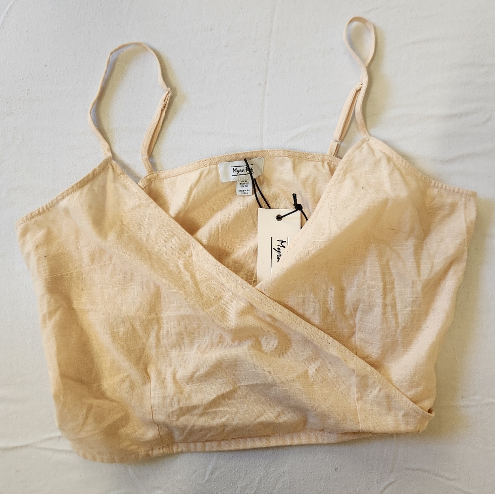 Myra Bag Wrap Tank Top Cotton Cropped Resortwear Vacation Beach‎ Cream XL NWT